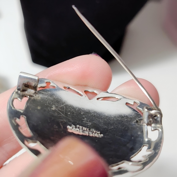 Antique Siam Nielloware Heart Brooch Pin w/ Ornate Diamond cutout edging - Picture 6 of 11